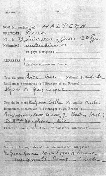 Fiche d'entr&eacute;e de Pierre Halpern